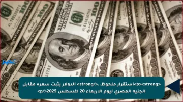 <p><strong>استقرار ملحوظ..</strong> الدولار يثبت سعره مقابل الجنيه المصري ليوم الأربعاء 20 أغسطس 2025</p>